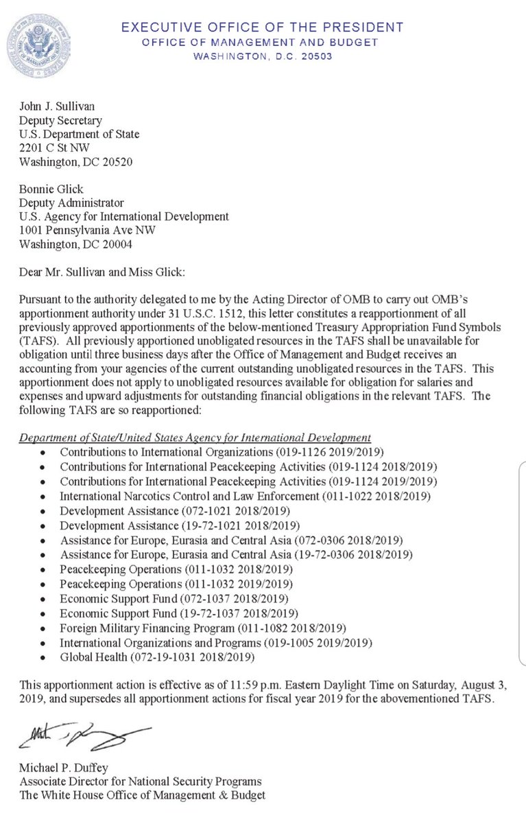 12)Similarly, in August, OMB asked the State Dept to freeze spending for the USAID until it provided an accounting for 12 accountsAll previous funds would be unavailable effective 11:59pm Saturday August 3rdImportant date 