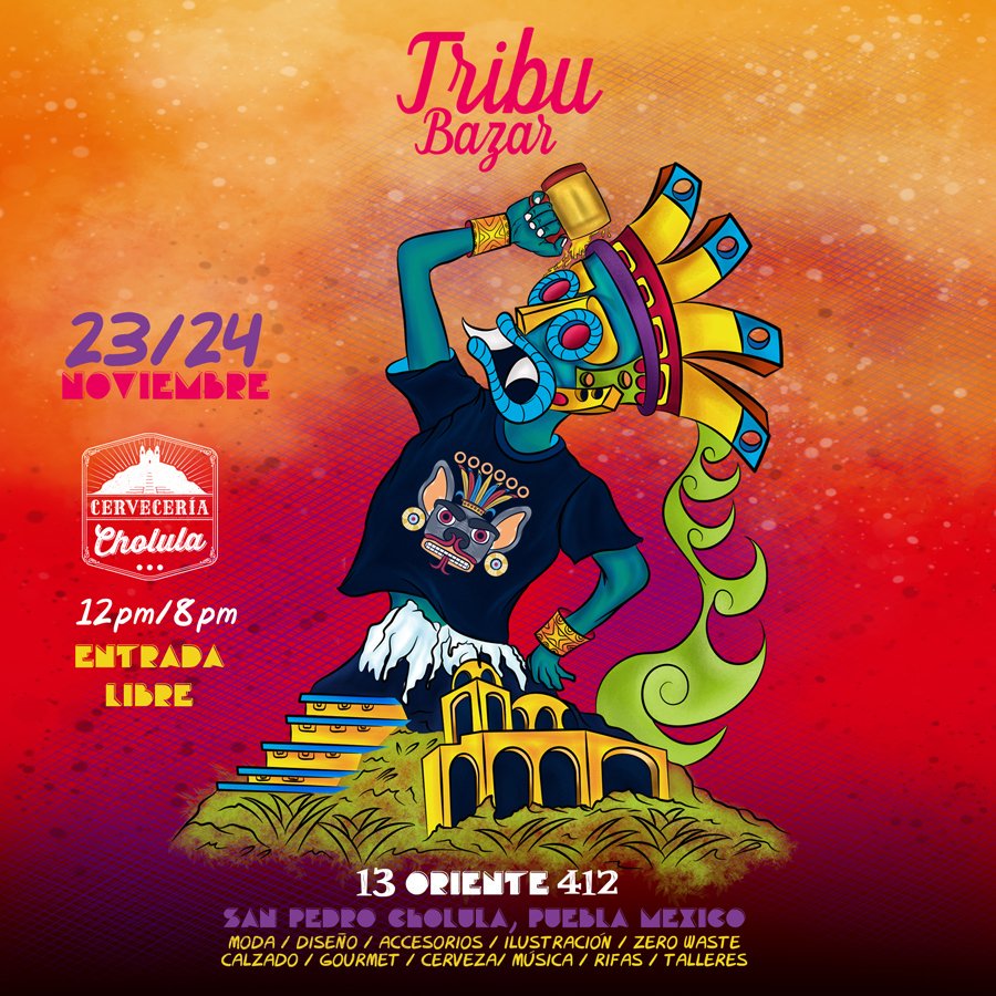 Llega por primera vez #Tribubazar a Cholula, Puebla!
Este 23/24 de Noviembre llevamos la alta vibración para allá.Habrá moda, diseño, accesorios, joyería, ilustración, productos zero waste, música, talleres, comida, rica cerveza y rifas! 
Nos vemos en la <a href="/cervezacholula/">Cervecería Cholula</a>