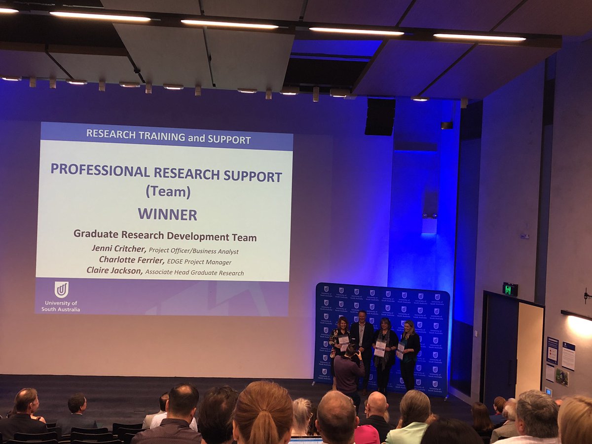 Great recognition for the outstanding Graduate Research Development team @unisaresearch. Well done to my outstanding colleagues @gingedownunder @charliferrier and Jenni Critcher for their amazing work.