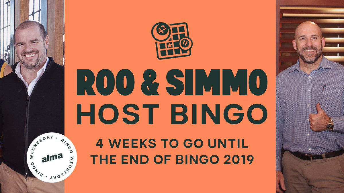 Only 4 weeks to go until the end of Bingo for 2019! <a href="/markricciuto/">Mark Ricciuto</a>  &amp; Simon taking the stage for hosting duties this Wednesday from 6pm!