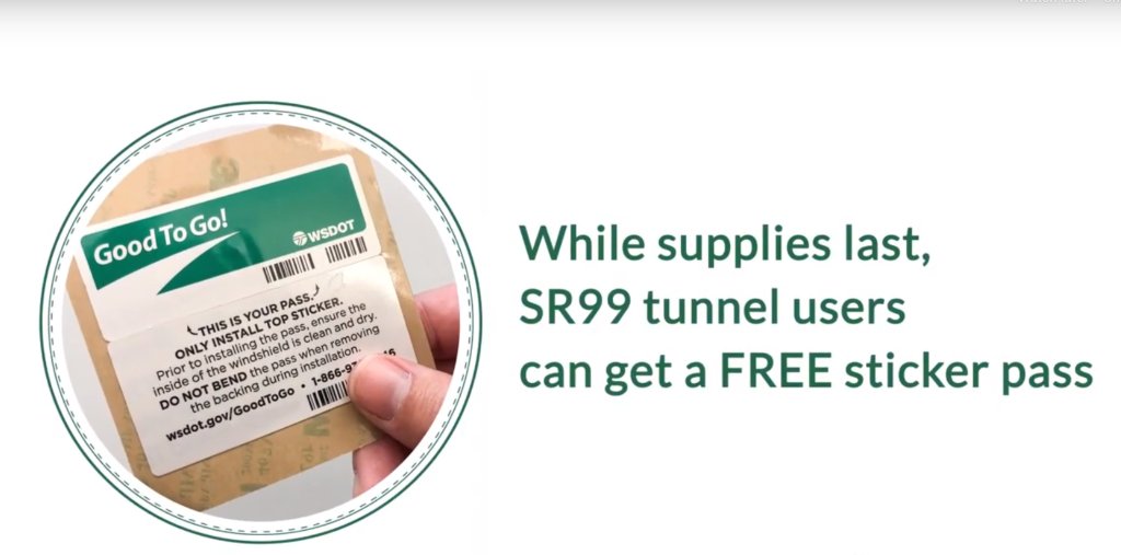 WSDOT Good To Go! on X: We still have some free #GoodToGo sticker passes  left! If you use the SR 99 tunnel, hurry over to  to  get yours. With a #GoodToGo