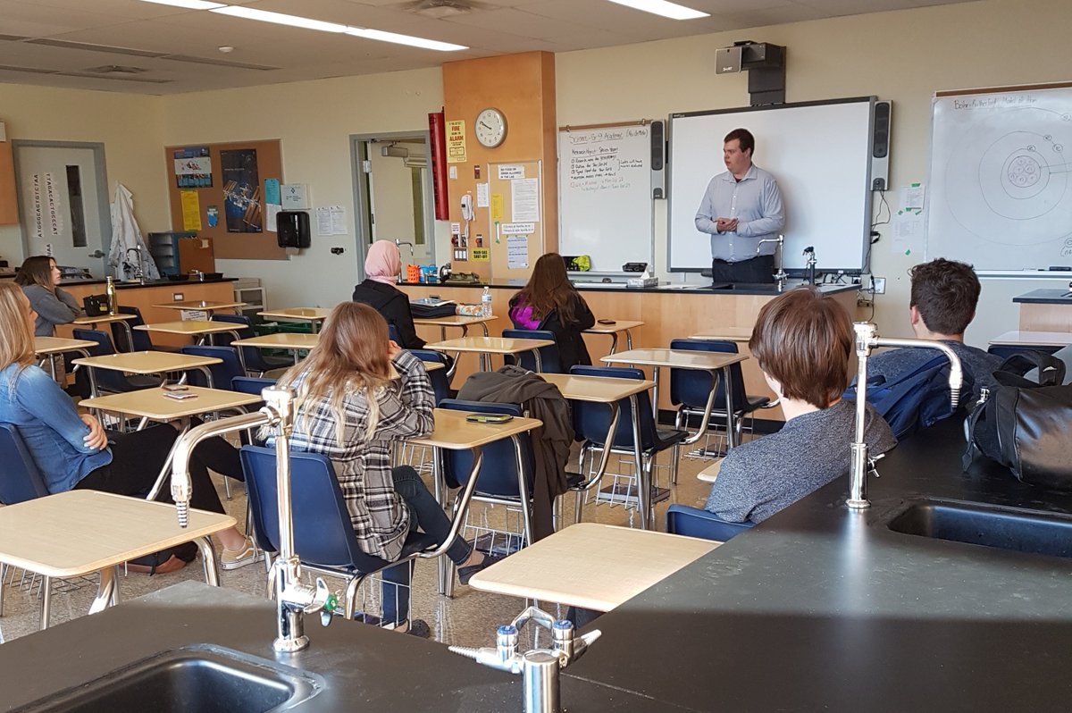 THS Alum, Aaron Vanderdussen shares his experiences as a Processing Engineer with our grade 12 chemistry students. #TigerPrideLivesHere