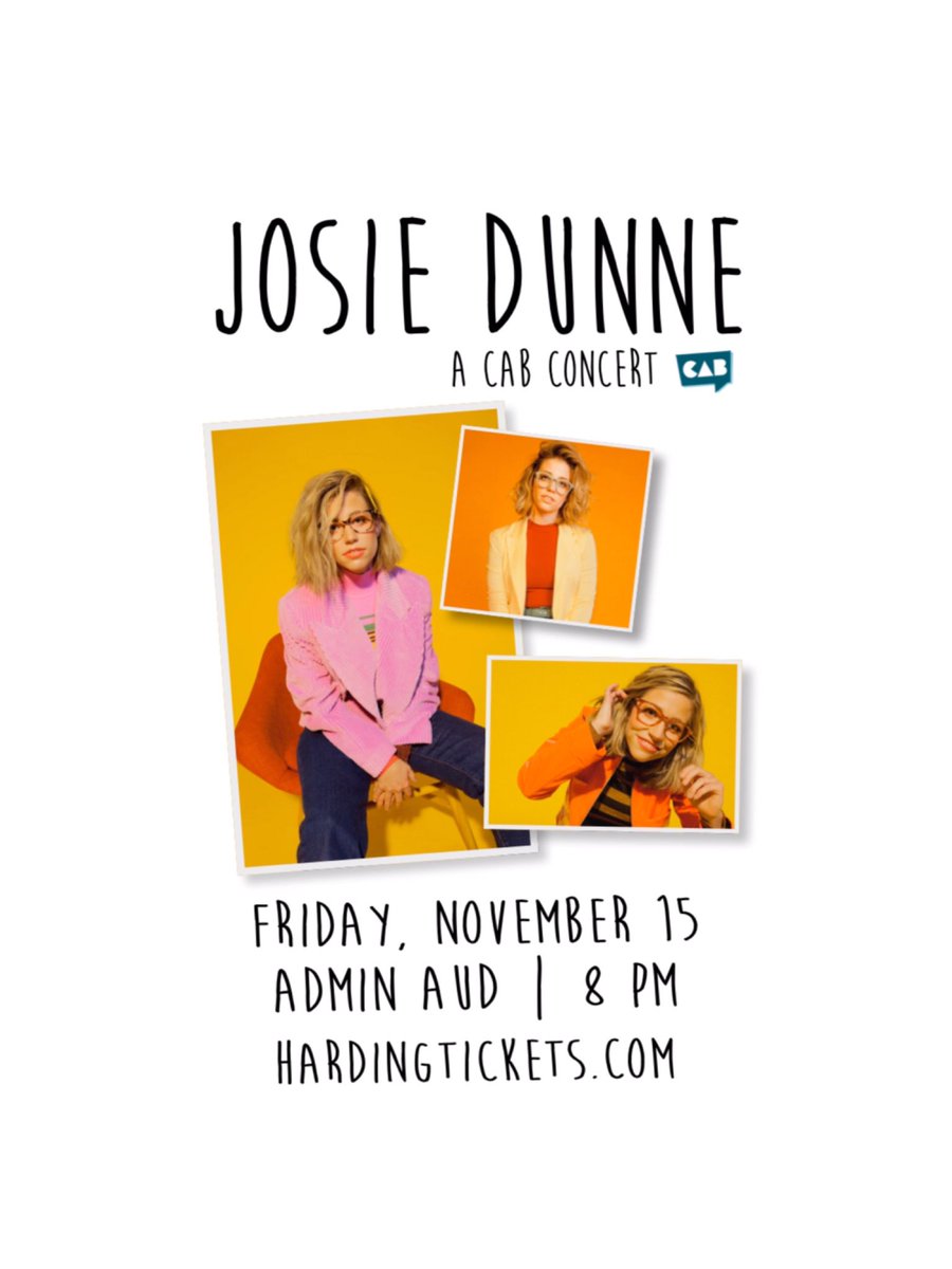 HardingCAB's tweet image. We’re bringing @JosieDunneMusic back to campus on Friday, November 15 and tickets are on sale now! Snatch yours for only $5 (student price) now!