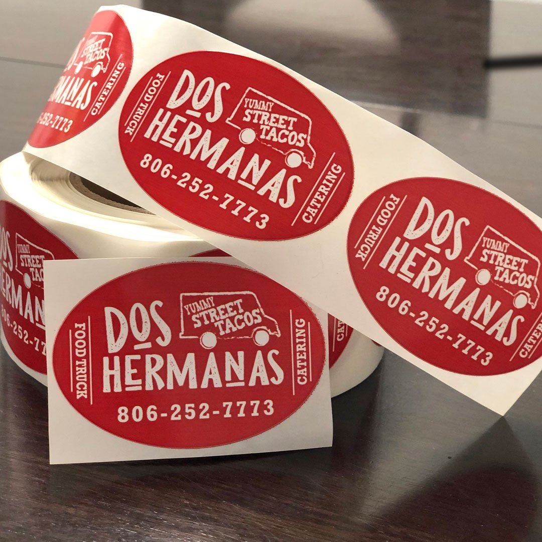 Promofuse's tweet image. Dos Hermanas needed a professional look for their salsa and take-home containers, so we made it happen! Check out these labels we created for them! #promofuse #labels #graphicdesign #lubbock #printing #design #lubbockdesign #customdecals