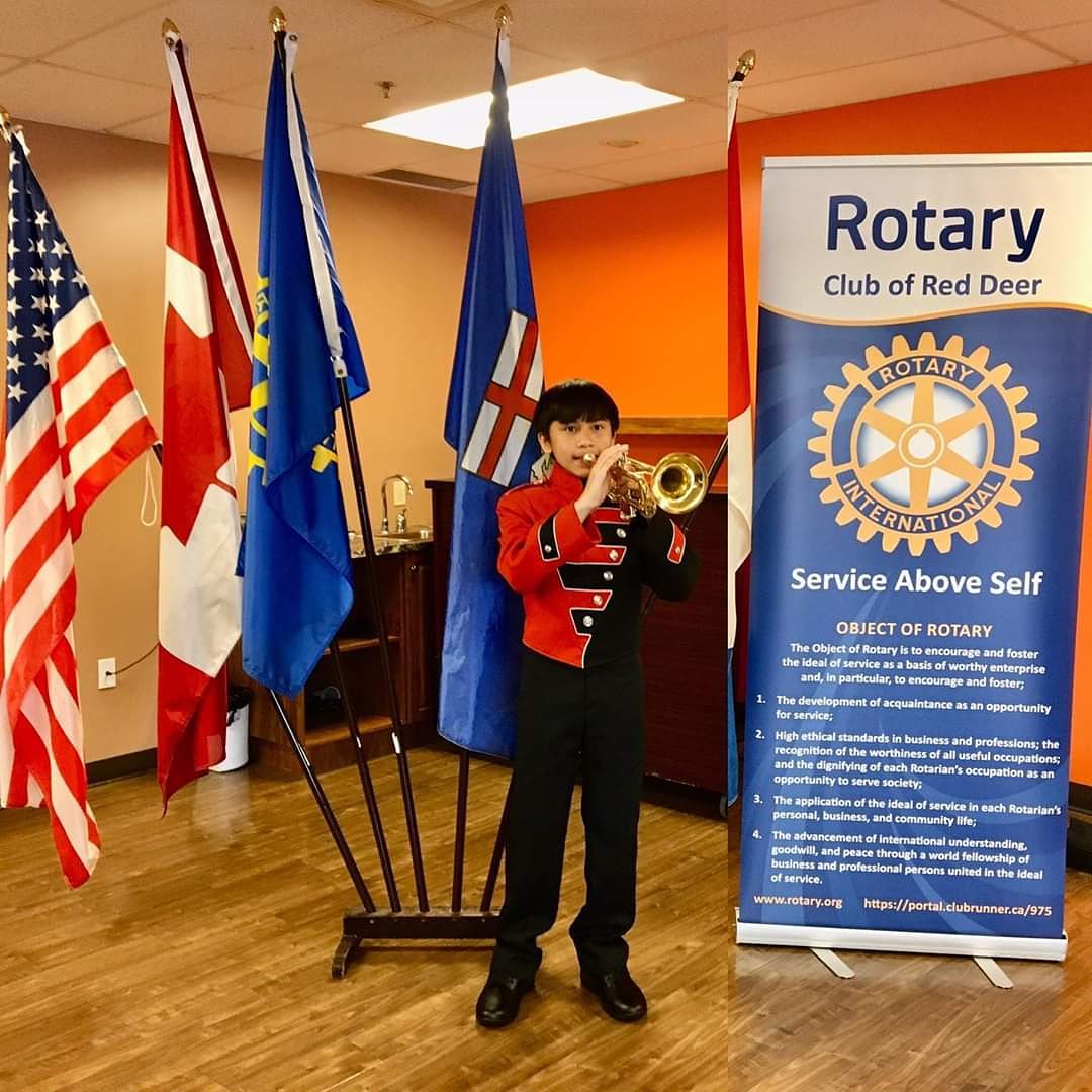 Sam Caybot trumpeter from @reddeerroyals helping us celebrate Remembrance Day today at our Rotary Club. #Lestweforget #rotary