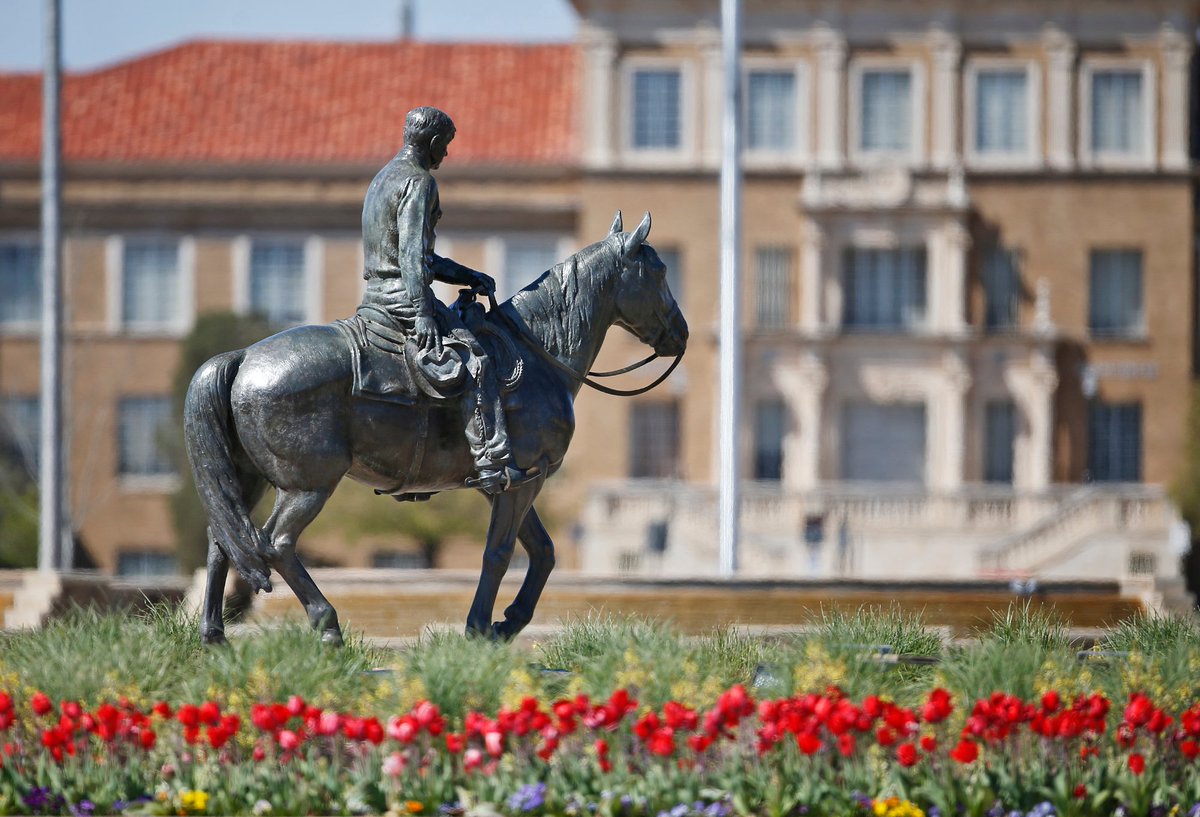 Will Rogers and Soapsuds surrounded by tulips and spring flowers.