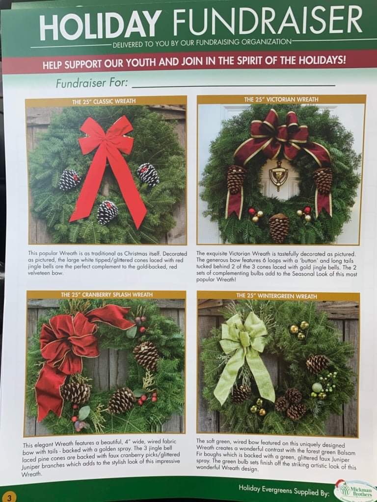 Holiday Wreath orders due Sunday 11/10 - email SteinertAfterPromFundraising@gmail.com
Classic $25
Victorian $35
Cranberry$35
Wintergreen $35
Forms: steinertafterprom.com/flyers-forms
