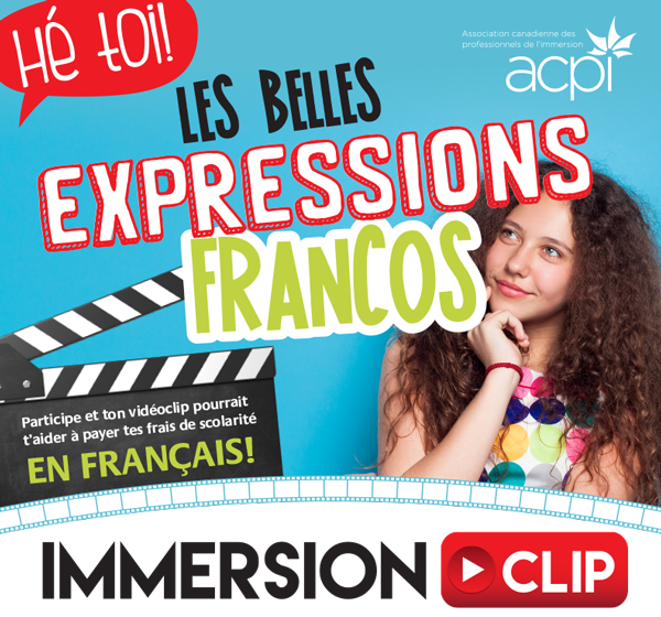 Our_languages's tweet image. #Teachers: Encourage your students to take part in the @ACPI_ #ImmersionClip contest! The theme of this year’s video clip is “Delightful French expressions.” Deadline: February 24, 2020. #Scholarships to be won. ow.ly/q2Hq50x1ijg (in French only)