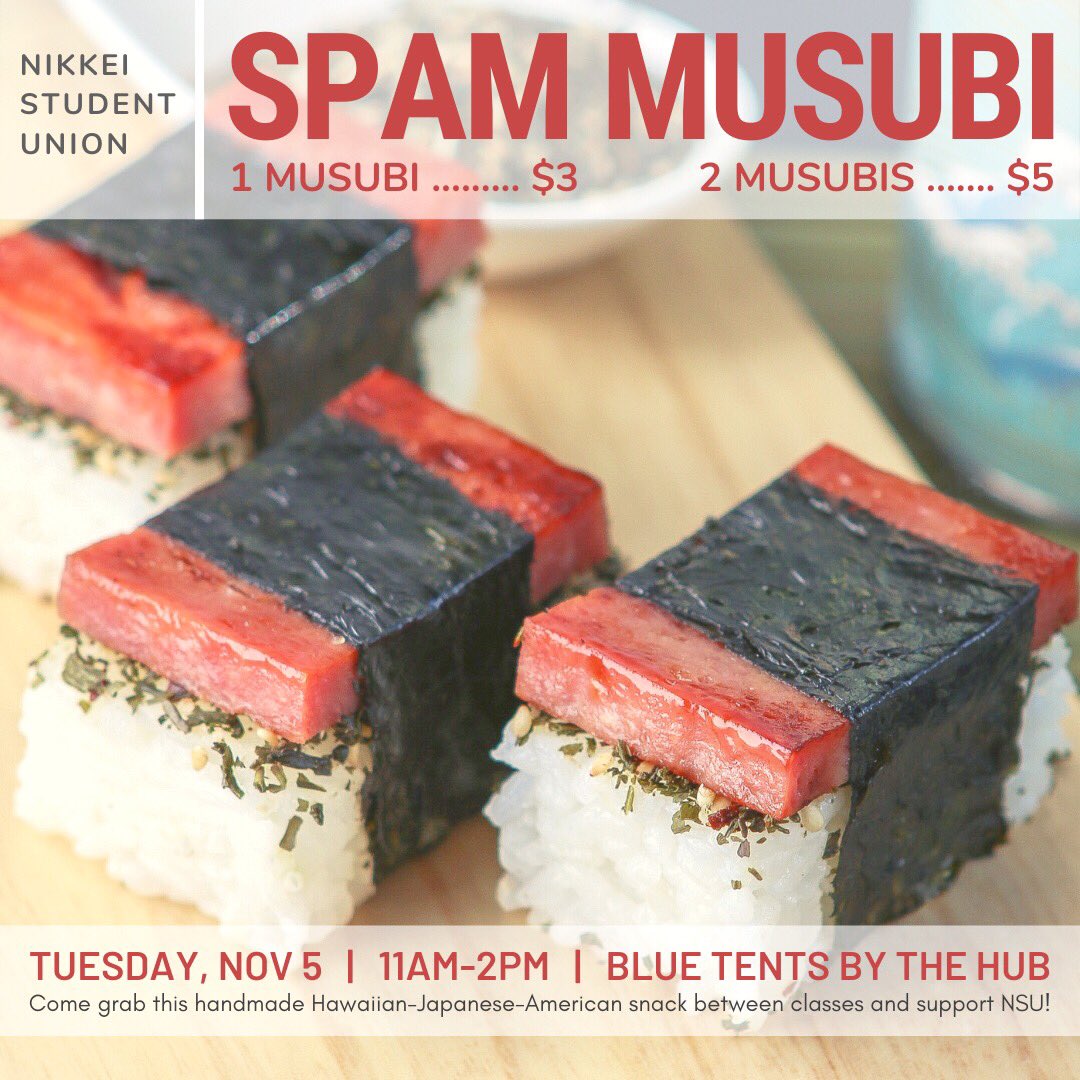 Tomorrow is our first Spam Musubi Fundraiser of the year!! Your favorite club is back with your favorite snack 😉 Come say hi and grab a musubi to support NSU from 11AM-2PM!
