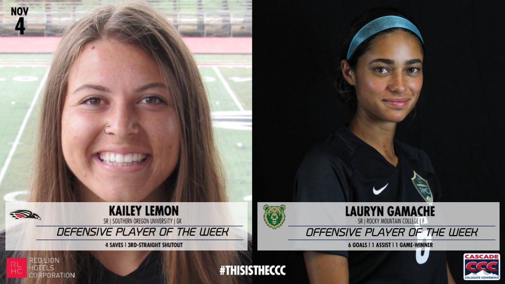 CCCSports's tweet photo. Congratulations to our final @redlionhotels Women’s Soccer Players of the Week. #ThisIsTheCCC https://t.co/NrKcZ8sGYF