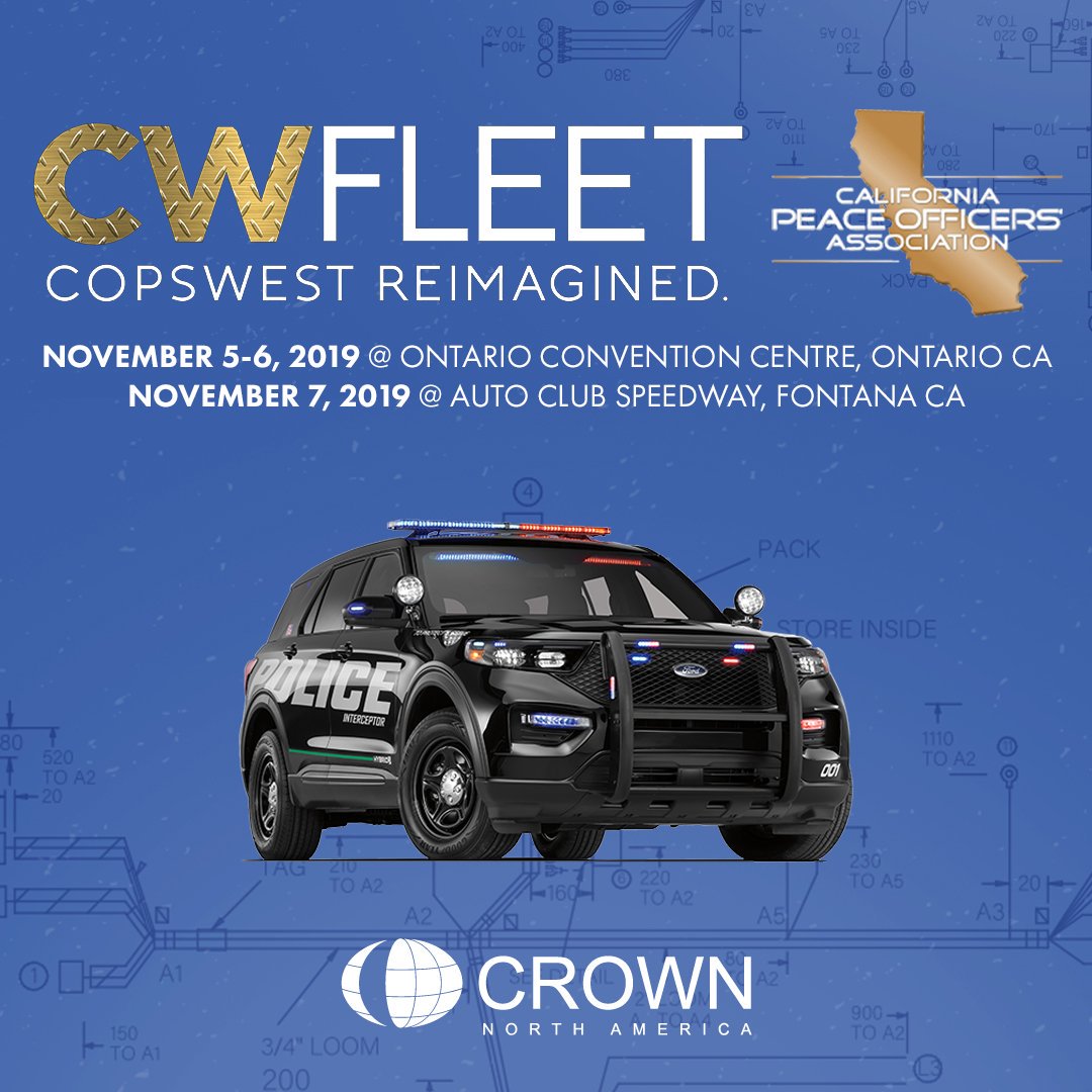 CrownNAmerica's tweet photo. Visit us at #CWFLEET - #COPSWEST REIMAGINED in the #Ford &amp; #GM booths November 5th and 6th at the Ontario Convention Center in #Ontario, #California! We will also be at the Auto Club Speedway in #Fontana on the 7th.

Ask us about our newest options and how #CrownNA can help you! https://t.co/nFhamPnrux