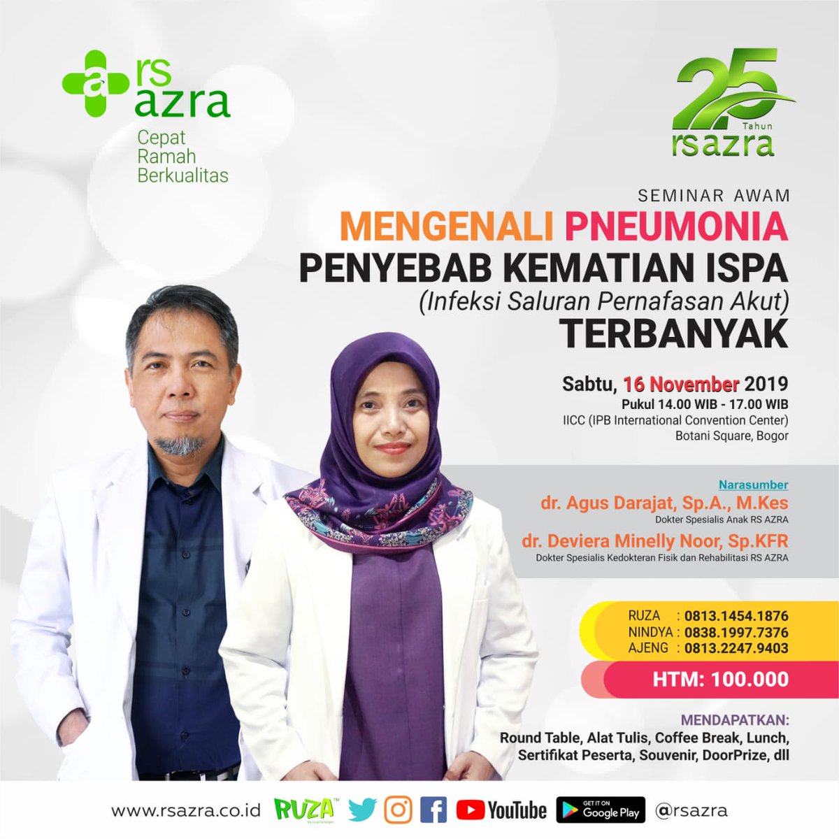 #Giveaway #giveawayindonesia 

Ruza mau ngadain giveaway Pulsa 50rb nih untuk 2 orang pemenang beruntung

Syaratnya :
1. Follow akun twitter <a href="/rsazra/">RS AZRA BOGOR</a> 
2. RT postingan ini dan reply bebas

Berakhir tgl 10 November 2019

Semoga beruntung
#SeminarPneumoniaRSAZRA #RSAZRA
<a href="/giveaway/">Giveaway</a>