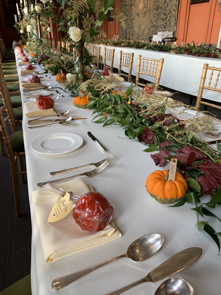 Congratulations Carley and Stevie. Beautiful set up for an autumnal banquet <a href="/leedscastleuk/">Leeds Castle, Kent</a> Cake is carrot cake, pumpkin latte and vanilla bean/raspberry