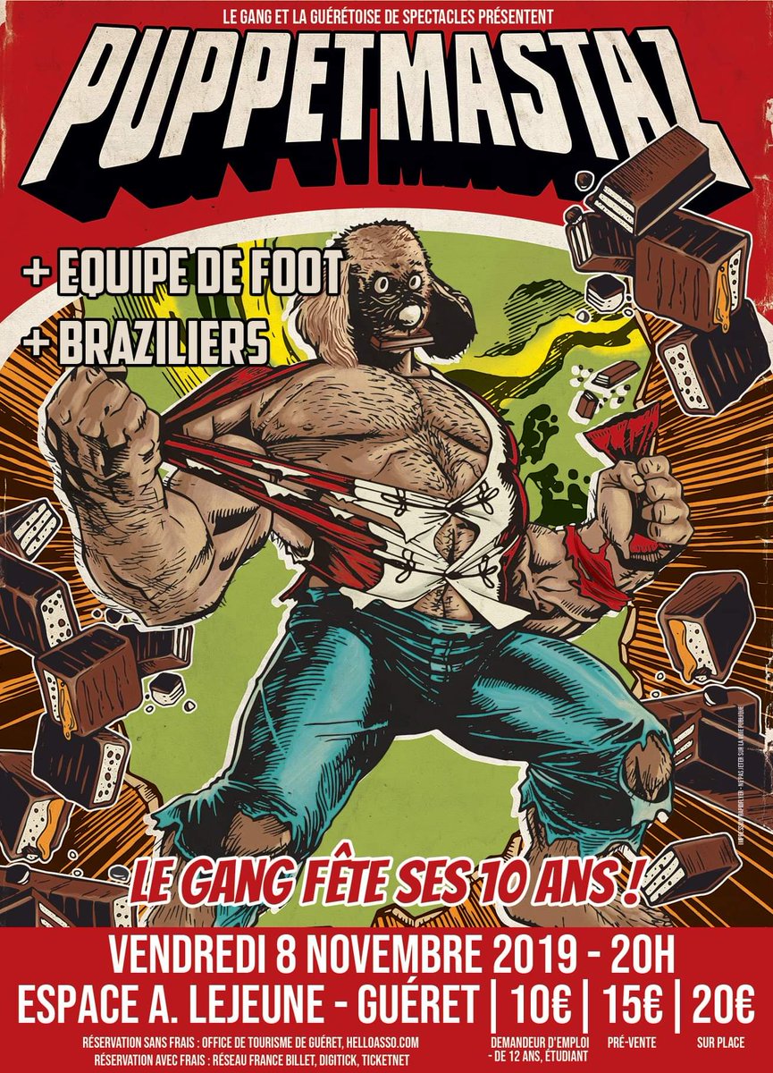 Les 10 ans du GANG c'est ce vendredi à l'Espace André Lejeune à Guéret avec les <a href="/PuppetMSTZ/">PuppetmastazOfficial</a>, le groupe Equipe de foot ou encore Braziliers ! J'espère que tu as déjà pris tes places ?!