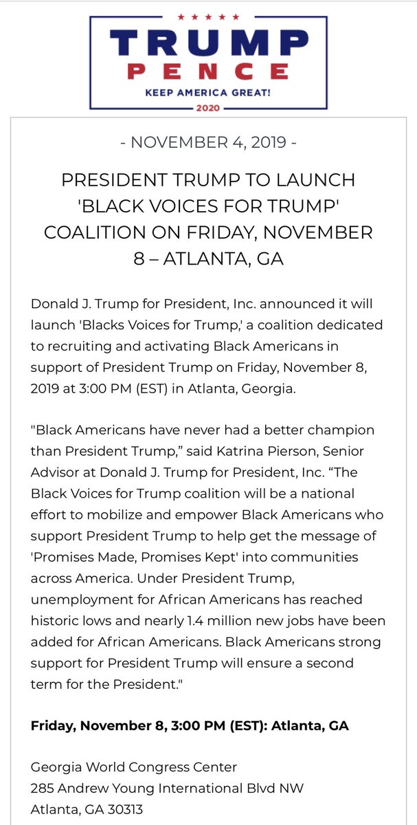 Get ready Georgia for a
@realDonaldTrump “Black Voices Trump Coalition” #Trump2020 pic.twitter.com/B7jgniK7iN