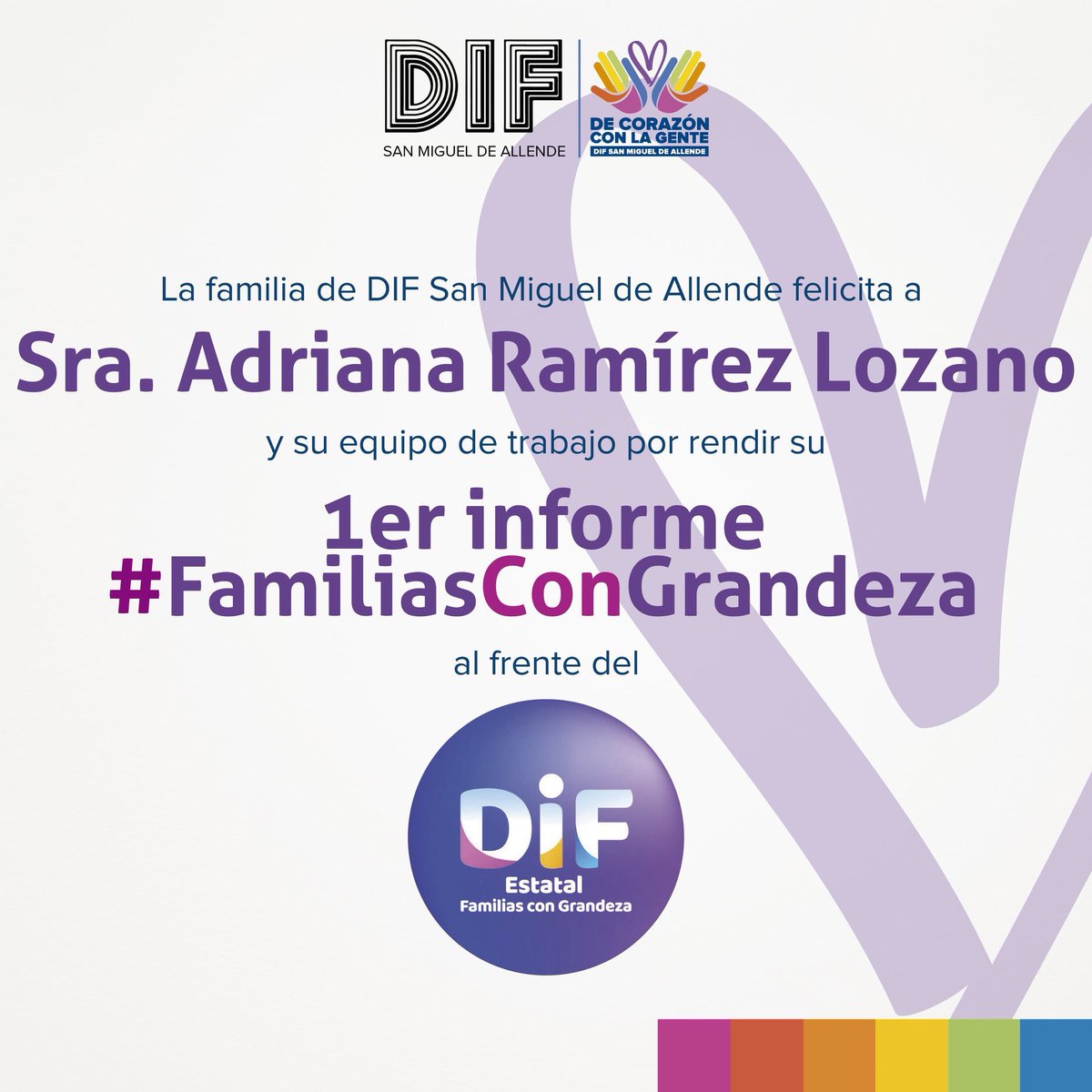 difsanmiguel's tweet photo. Felicitamos a la Presidenta de @difgto, @AdrianaRamLoz por su #1InformeDIF, #FamiliasConGrandeza.
Cuenten con nosotros para seguir haciendo de Guanajuato la Grandeza de México.
#DIFGuanajuato #DeCorazónConLaGente https://t.co/3ooqXhWbvr