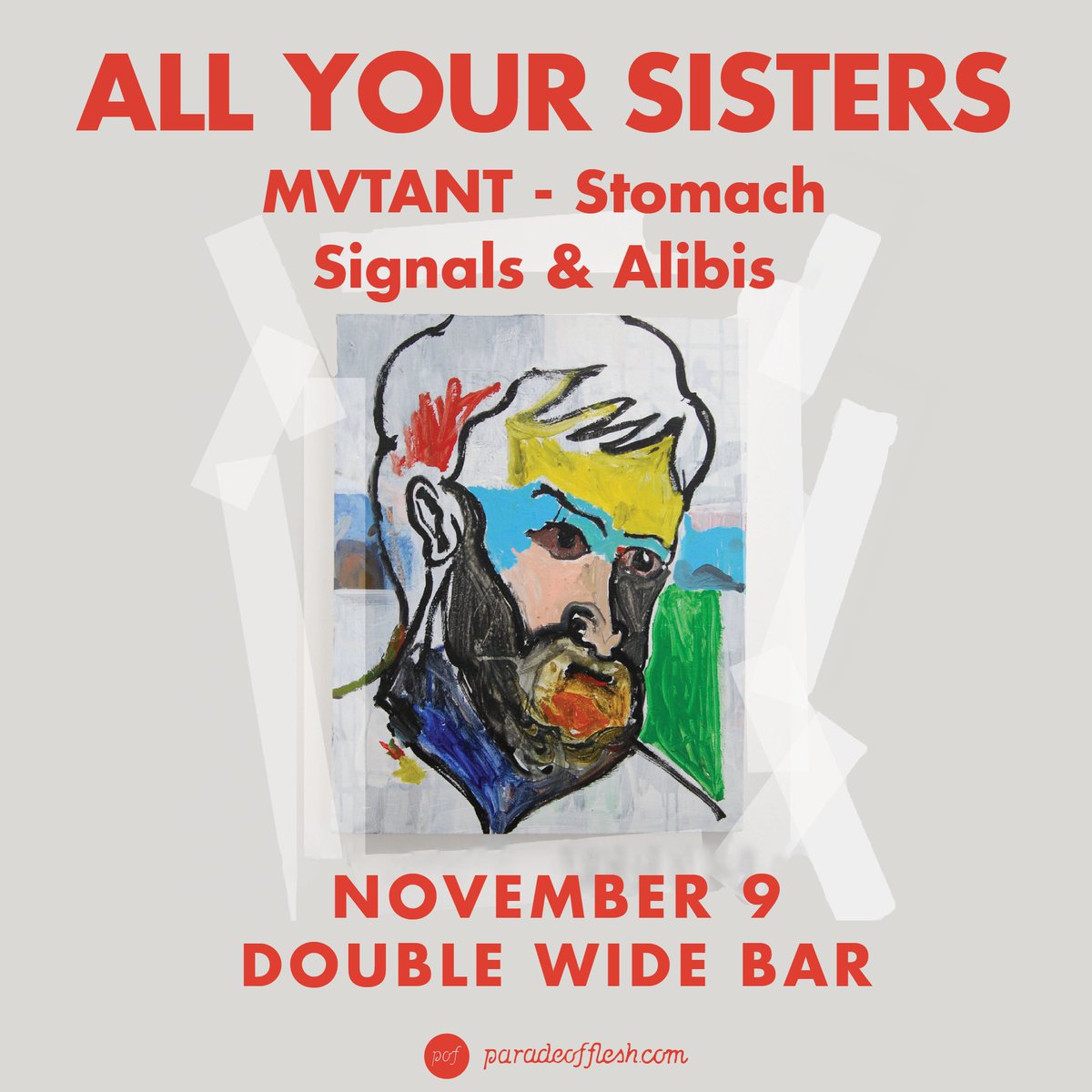TONIGHT at <a href="/doublewidebar/">Double Wide</a> 🌪️

11/9: <a href="/allyoursisters/">allyoursisters</a> • MVTANT • Stomach • Signals &amp; Alibis

Tix: bit.ly/2kiacIx

<a href="/TheFlenser/">The Flenser</a>