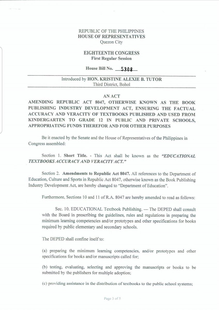 NewsWithSense's tweet image. JUST IN: Rep. Alexie Tutor has just filed the proposed EDUCATIONAL TEXTBOOKS ACCURACY &amp;amp; VERACITY ACT which seeks to improve the system that produces the country’s textbooks for basic education to ensure the distribution of quality textbooks sans the errors bit.ly/2r6lCBZ