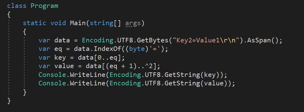 davidfowl's tweet image. Messing around with index and range in C#8 for parsing #dotnetcore