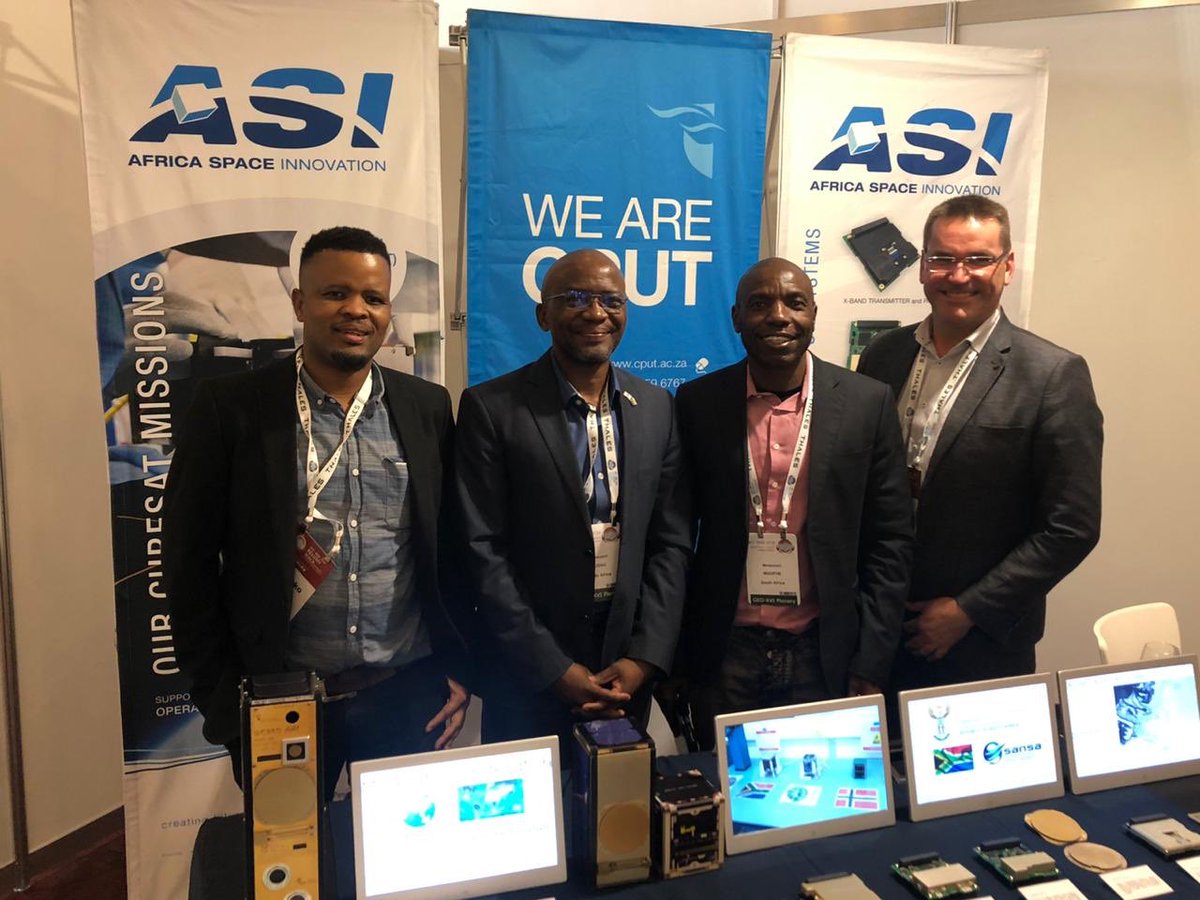 CPUT was invited by the Department of Science and Innovation to exhibit at GEO Week 2019, Canberra, showcasing our EO tech and missions.  With CPUT’s Nyameko Royi and Robert van Zyl are Mmboneni Muofhe and Humbulani Mudau of DSI.