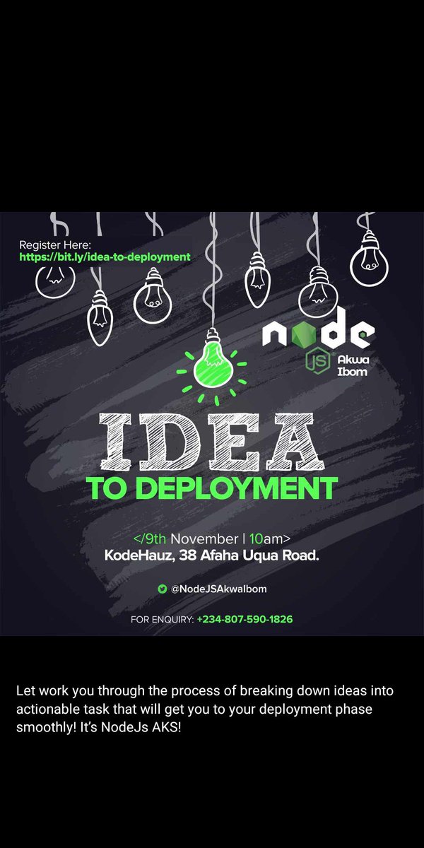 Name a NodeJs Dev in Akwa Ibom and win a prize.

Register to claim it

bit.ly/idea-to-deploy…