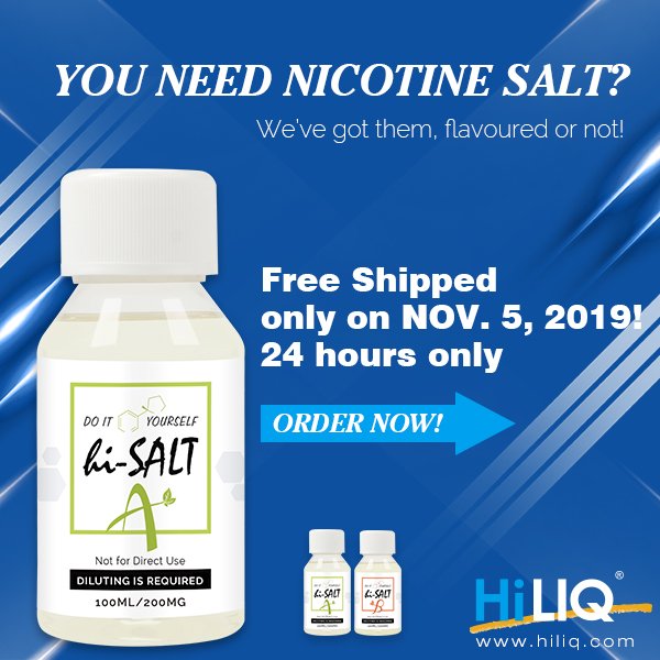 Retweet if you need #NICOTINESALT

FREE SHIPPING FOR 24 HOURS
hiliq.com
#HiLIQ #FreeShipping2019 #VapingCommunity #Vapelife