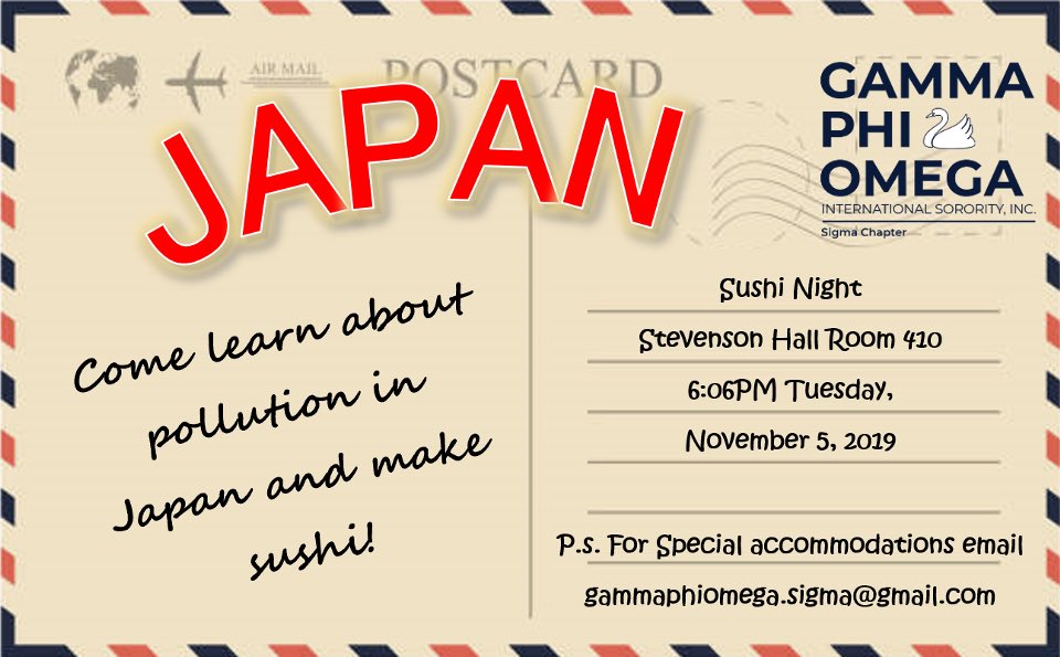 isu_gphio's tweet photo. Join us tomorrow to learn about the environmental issues happening in Japan! Then enjoy making sushi 🍣 with the Swans✨ We hope to see you there! https://t.co/niiAY1lRAL