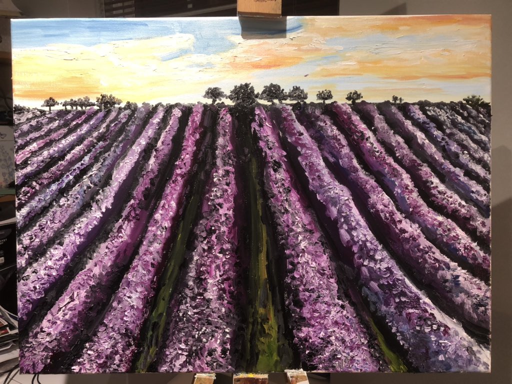 visially's tweet image. A field of lavender, I have painted this earlier this year using acrylic paint this time I used oil paint  #art #oilpainting #landscapeartist #landscapepainting @NystagmusUK @RNIB