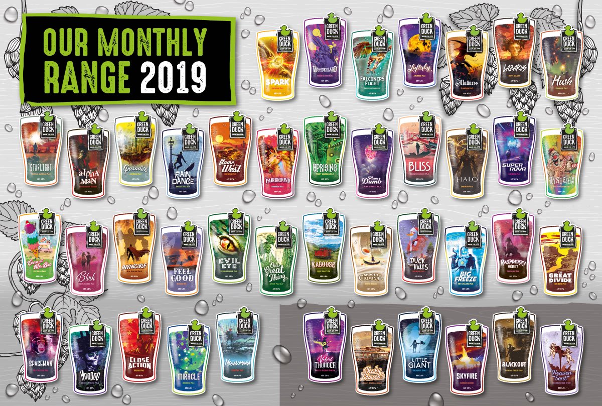 thinkcreatives's tweet image. Our full range of #pumpclips for ⁦@greenduckbrew⁩ looking brilliant seen all together! #Graphicdesign #brewery