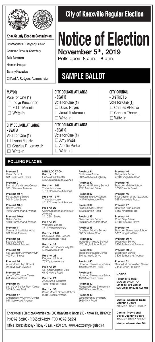 Polls open at 8 am across the City - know where you vote before you go!

Find a sample ballot and find out where YOU vote before you go: knoxvotes.org