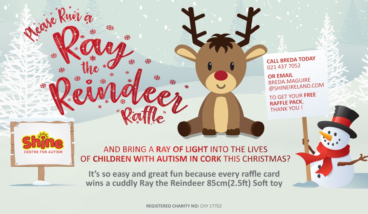 Shine Ireland (@shinecentrecork) on Twitter photo Raffle a Ray the Reindeer for The Shine Centre for Autism this Christmas. We have 150 Reindeers to raffle. #corkcharity #autism #children 40 lines @ €2 a line <a href="/EoinMotherway/">Eoin Motherway #FBPE</a>
<a href="/Real_Insights/">Real Insights</a> . Please contact Breda on 021 4377052 or email breda.maguire@shineireland.com Raffle a Ray the Reindeer for The Shine Centre for Autism this Christmas. We have 150 Reindeers to raffle. #corkcharity #autism #children 40 lines @ €2 a line <a href="/EoinMotherway/">Eoin Motherway #FBPE</a>
<a href="/Real_Insights/">Real Insights</a> . Please contact Breda on 021 4377052 or email breda.maguire@shineireland.com