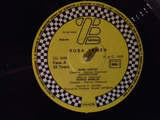 An early ZE release was by Estaban's former business partner and girlfriend Lizzy Mercier-Descloux's duo Rosa Yemen who made skeletal no-wave inspired post punk. It didn't quite reflect the label's direction but the NY taxi cab label was already in place 