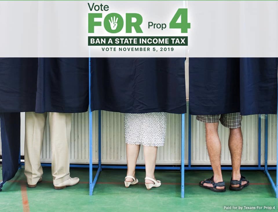 TODAY is Election Day in Texas! Polls are open across the state from 7a - 7p. Vote FOR Prop 4 to ban a state income tax and Keep Texas Free &amp; Strong! #VoteFORProp4