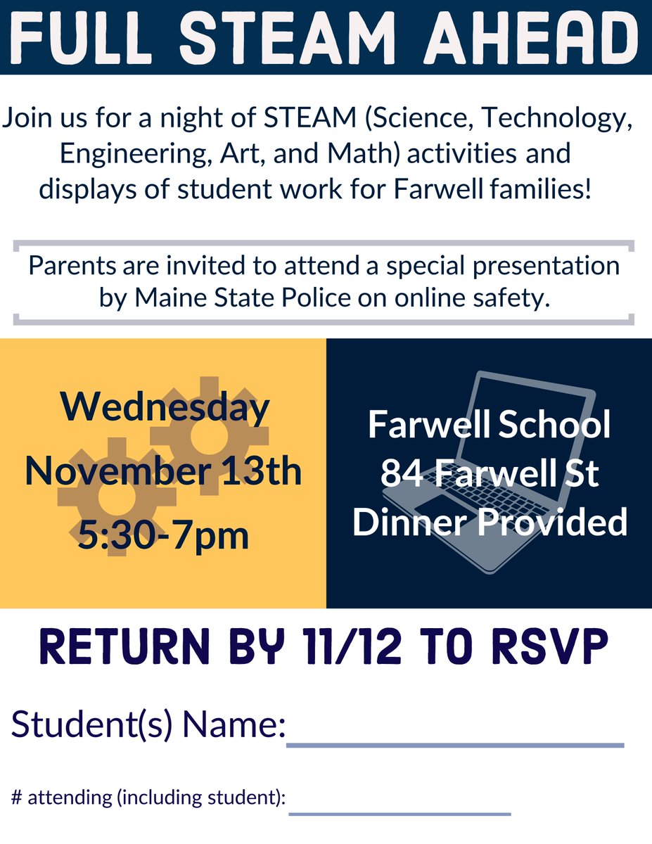 CSforLPS's tweet image. Next week all sorts of good #CSed events happening in Maine!
11.12-11.13 #CSforALL SCRIPT Workshop in Bangor
11.13 Family Code/STEAM Night @Farwellschool 
11.14 #CSforLPS Meeting and @CSTAMaine Meetups in Lewiston and Orono