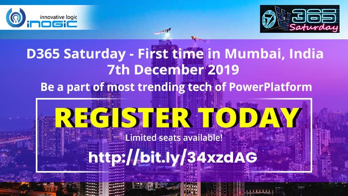 inogic's tweet photo. #D365Saturday First time in #Mumbai, India - 7th December 2019
Be a part of most trending tech of #PowerPlatform!
Register Today. Limited seats available! https://t.co/8B7z0n0uVB
#msdyn365 #community #365SaturdayMumbai #DynamicsPower #PowerAddicts #PCF #PowerApps #Dynamics365 https://t.co/aSlZVktFl7