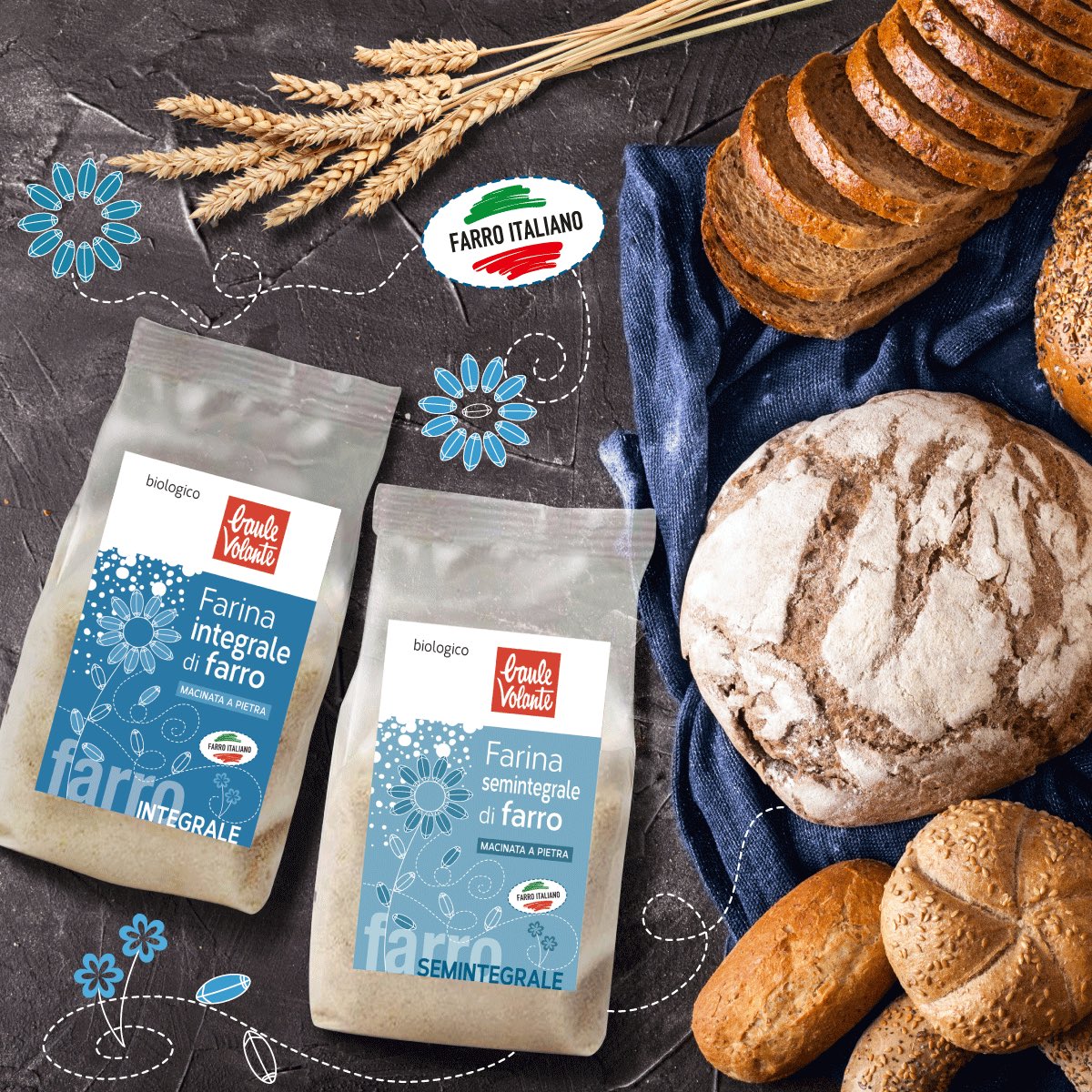 🌾 Dal #farro italiano e dalla macinazione a pietra nascono due speciali farine #BauleVolante!
Siete pronti a mettere le mani in pasta? 

#biologico