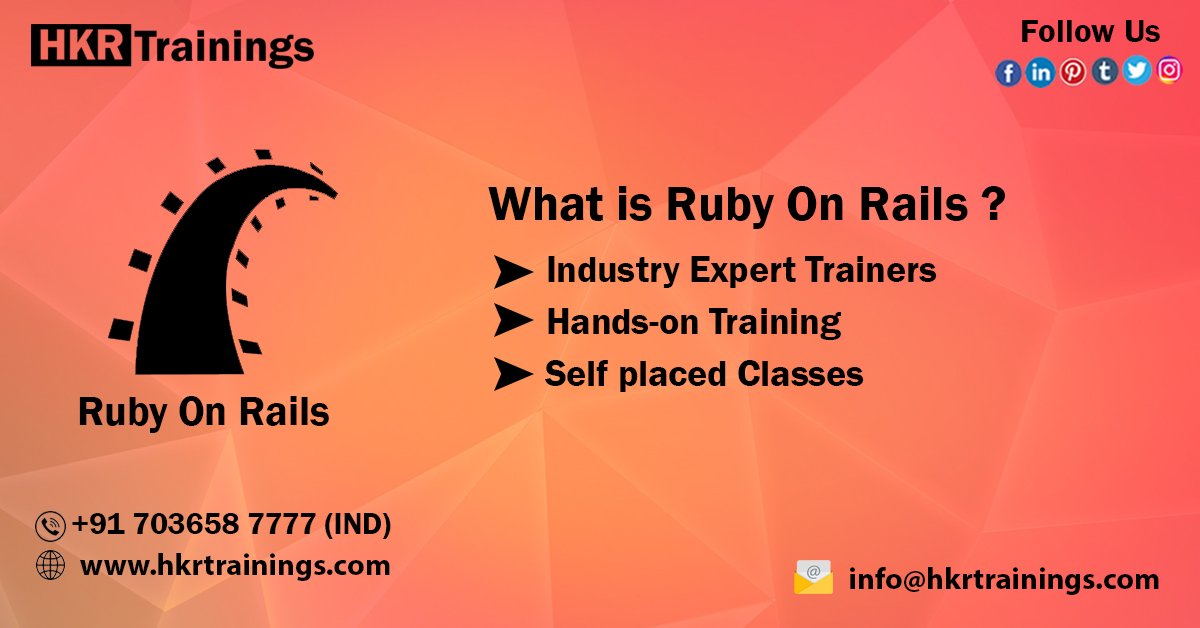 hkrtraining's tweet image. Improve your Knowledge at Ruby on rails? HKRTrainings will teach you how to build, test and extend your web application.
visit: hkrtrainings.com
contact: +91 7036587777
#rubyonrails #rubyonrailstraining #onlinetraining #onlinecourses #certification #livetraining