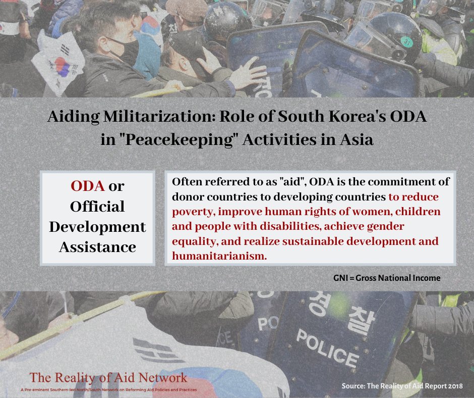 realityofaidAP's tweet photo. How is development aid used for peacekeeping activities in South Korea? 🤔

Read Lee Youngah's full research here: https://t.co/ouKJdqhvYg

Additional reading: https://t.co/HG91CId0RQ

#ODA #aid #militarism #securitization #peacekeeping #AsiaPacific #RealityOfAid #RoAReport2018 https://t.co/tqVeN1uoTL