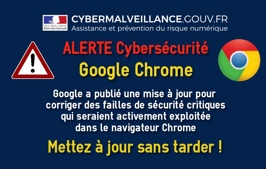 🔴⚠️#Alerte #Cybersécurité : #Google #Chrome

Google a publié une mise à jour pour corriger des #failles de #sécurité critiques qui seraient activement exploitées dans le navigateur Chrome

🛡️Mettez à jour sans tarder! 🔄

Voir 👉<a href="/CERT_FR/">CERT-FR</a> : cert.ssi.gouv.fr/alerte/CERTFR-…

CVE-2019-13720
