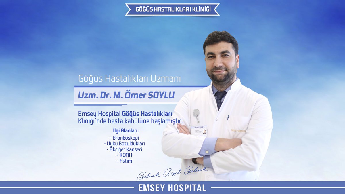 Göğüs Hastalıkları Uzmanı Dr. M. Ömer Soylu, Emsey Hospital Göğüs Hastalıkları Kliniği'nde Hasta Kabulüne Başlamıştır.
🔹
🔹
#emseyhospital #sağlık #göğüshastalıkları #bronkoskopi #uykubozuklukları #koah #akciğerkanseri #astım #kurtköy #istanbul #türkiye #gelecekgüzelgelecek