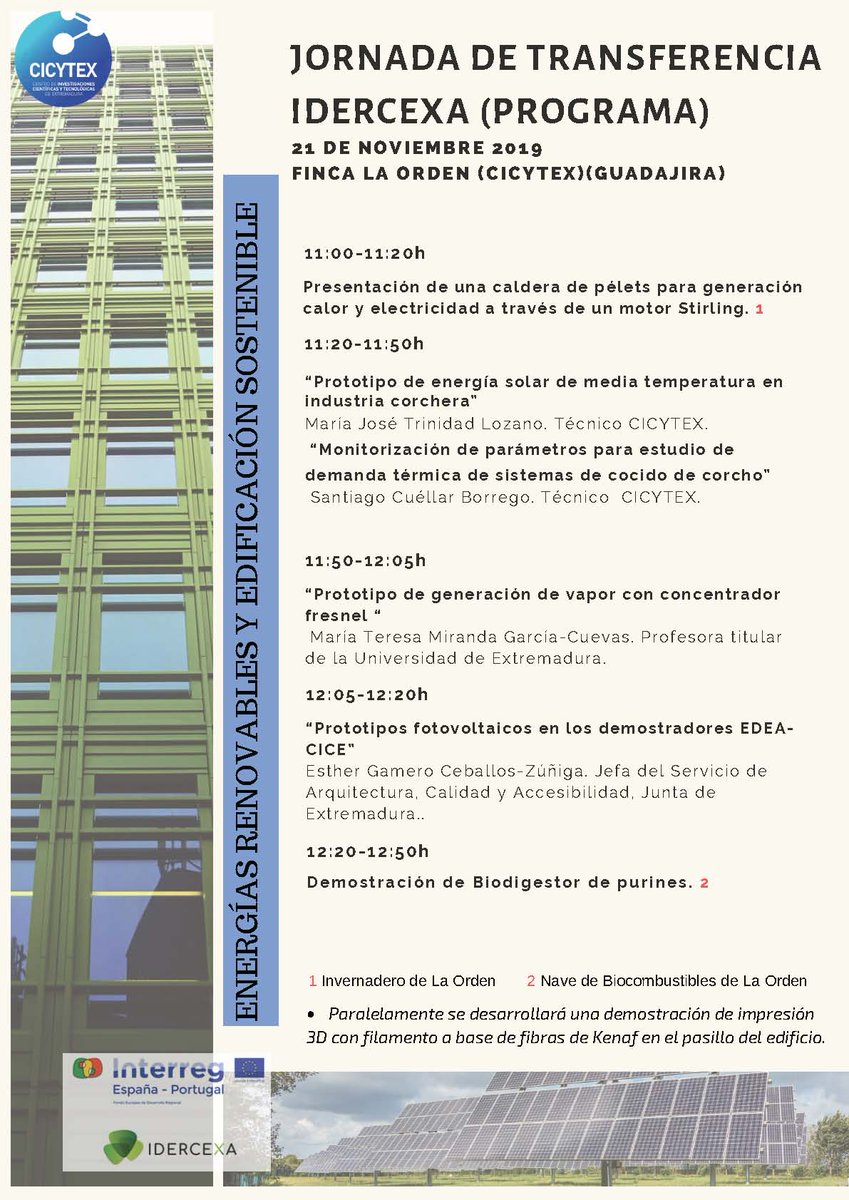EdeaRenov's tweet photo. El próximo 21 de noviembre de 2019, CICYTEX celebra una Jornada de Transferencia del proyecto IDERCEXA  en la Finca La Orden (Guadajira-Badajoz). https://t.co/kjs4CXuzLE