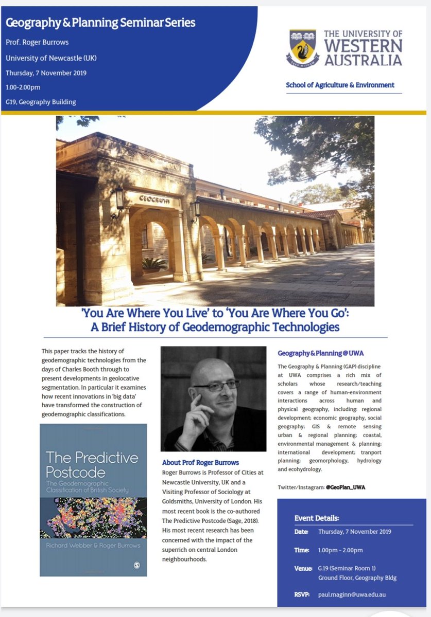 Planographer's tweet image. #Perth academics interested in all things postcode lotteries and how our postcodes define us might be intrstd in this talk by #ProfRogerBurrows
@UWAresearch @ScienceUWA @GeoPlan_UWA @SAgE_UWA @DrAmandaDavies @CourtneyWBabb @smcleod04 @mtonts @AnthonyKarro @kurbancafe plse RT.