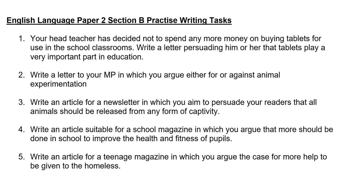 Understanding the importance of planning an answer to question 5 (the writing task) on Language Paper 2 is vital to ensure success. Watch this 10 minutes video to see how to do it then try planning some of the tasks in the picture. youtu.be/lWsZIeBzB6U