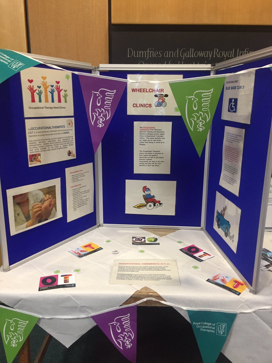 AliceanneO's tweet photo. Celebrating #OTWeek2019 #SmallChangeBigImpact  at Mountain Hall this week. The stall features just some of the #OccupationalTherapy services we have #STARSDG #HANDCLINIC #WHEELCHAIRCLINIC #BLUEBADGECLINIC #MENTALHEALTH  i https://t.co/NjyFYPKeRz
