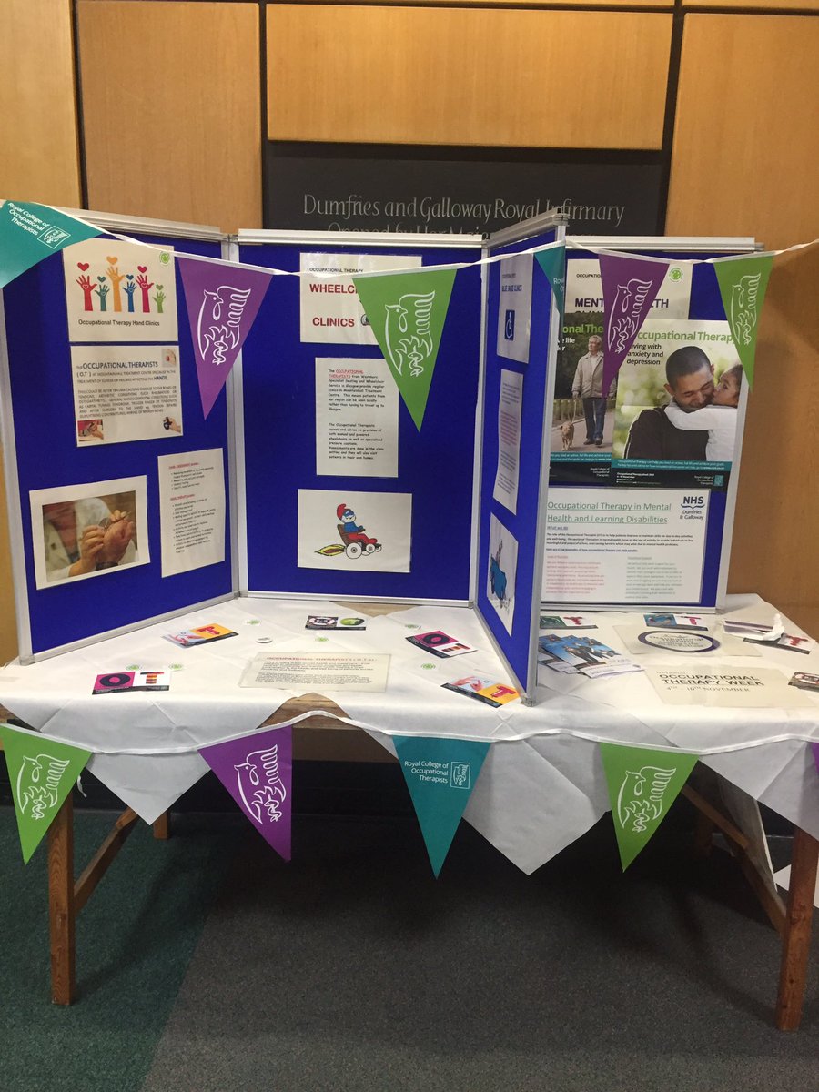 AliceanneO's tweet photo. Celebrating #OTWeek2019 #SmallChangeBigImpact  at Mountain Hall this week. The stall features just some of the #OccupationalTherapy services we have #STARSDG #HANDCLINIC #WHEELCHAIRCLINIC #BLUEBADGECLINIC #MENTALHEALTH  i https://t.co/NjyFYPKeRz