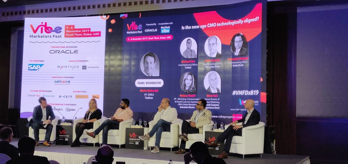 VibeMarketers's tweet photo. The Grand CMO Panel at #VMFDxB19 discussing if CMOs are technologically aligned featuring @fishariff @SchneiderElec @thisisdk @Talabat @conigliorosa @TheLuxuryCloset @earl_steve @OracleMktgCloud @GTirth @SobhaRealty moderated by Martin McDonald of @tealium
#MarTech @MartechVibe https://t.co/IGm7CtOddS