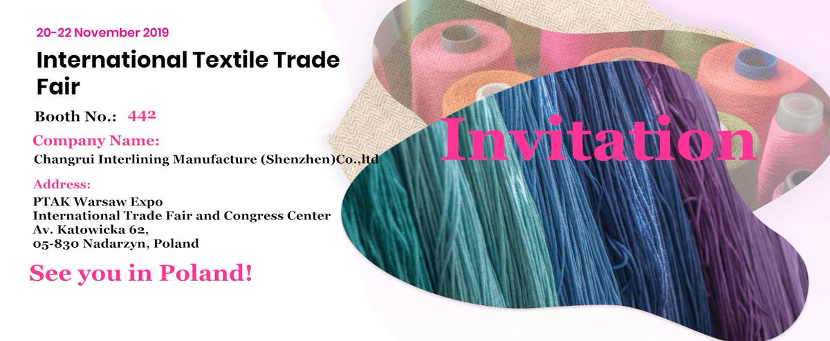 InterliningEric's tweet image. See you in Poland ! 
International Fast Textile Trade Fair.

What kinds of items we will be show ? 
Nonwoven interlining 
Woven interlining
Horse Hair interlining (canvas ) 
Shirt Collar Interlining 
Shouler pads
Sleeve heads &amp;amp;Chest pieces