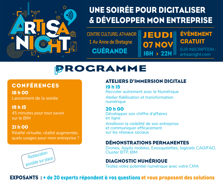 capeb_44's tweet photo. ⏳J-2 avant #Artisanight, rendez-vous ce jeudi sur le stand N°11 dans l'espace Solutions. 
📌Au programme : échange avec l'équipe #Capeb, présentation de la plateforme @360travaux et de la démarche #ArtisansEngagés / Entreprise responsable https://t.co/aboKaaRHKR