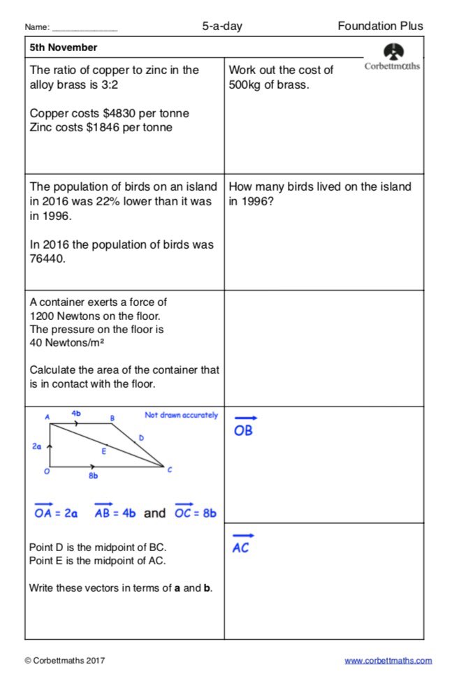 Corbettmaths's tweet photo. Studying for Foundation GCSE Maths? Try today's Foundation or the challenging Foundation Plus #maths5aday answers: https://t.co/KjyjGhyzMc https://t.co/JD1XcvIUTI