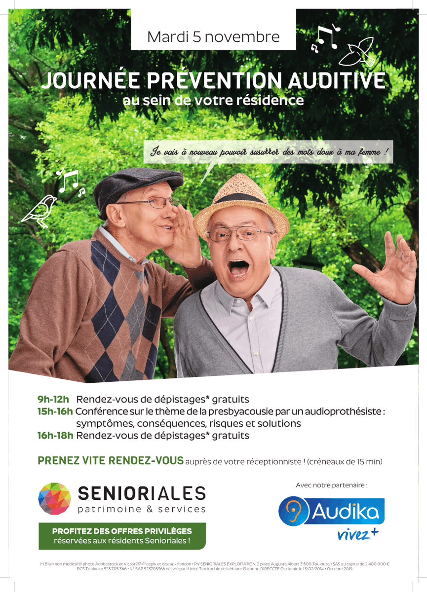 Silver Alliance (@silver_alliance) on Twitter photo Aujourd'hui, nos membres <a href="/audika_france/">Audika France</a> et <a href="/senioriales/">Senioriales</a> organisent une journée de prévention auditive dans 19 résidences #seniors. Au programme : des dépistages gratuits et une conférence sur le thème de la presbyacousie. Une nouvelle opération spéciale <a href="/Silver_Alliance/">Silver Alliance</a> ! Aujourd'hui, nos membres <a href="/audika_france/">Audika France</a> et <a href="/senioriales/">Senioriales</a> organisent une journée de prévention auditive dans 19 résidences #seniors. Au programme : des dépistages gratuits et une conférence sur le thème de la presbyacousie. Une nouvelle opération spéciale <a href="/Silver_Alliance/">Silver Alliance</a> !